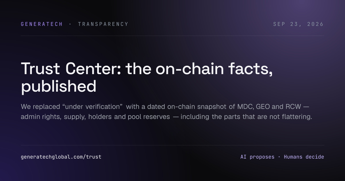 Trust Center: the on-chain facts, published